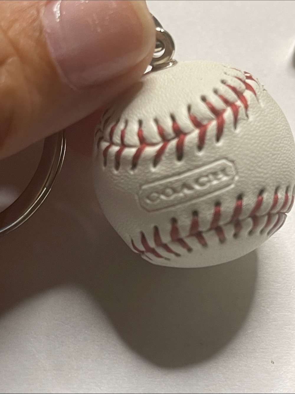 Coach White Leather Baseball Keychain with Red Stitching and Coach Pen - Picture 5 of 7